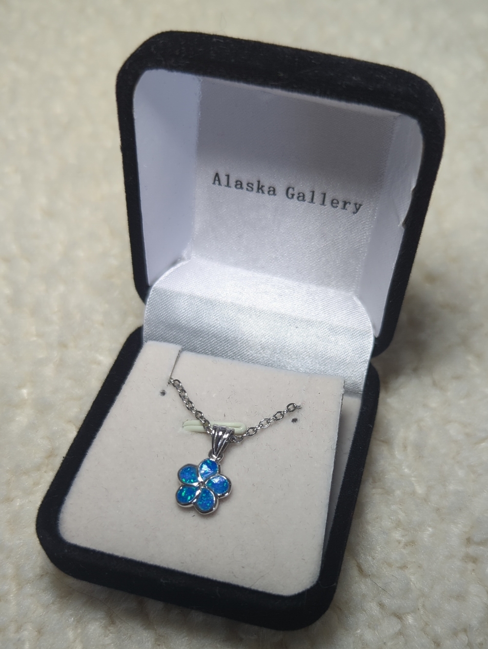 Alaska Gallery Blue Opal Flower Pendant Necklace - Sterling Silver 925